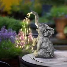 Snowrabbit Elephant Statue Garden Decor - Lucky Elephant Outdoor Statue with Solar Powered Lantern, Elephant Gifts for Women,Resin Yard Art for Outdoor & Home Decor(11" Elephant)