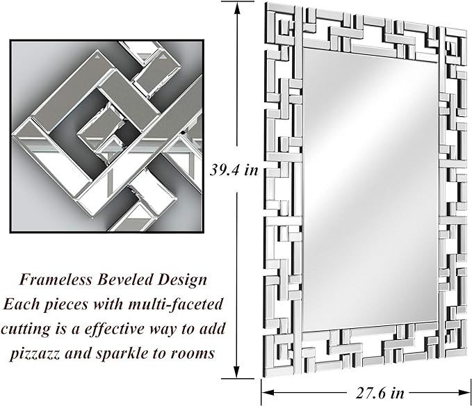 JACUKO Decorative Wall Mirror - Grecian Venetian Design Large Rectangle Wall Mirror 27.5 W x39.5 H Inches