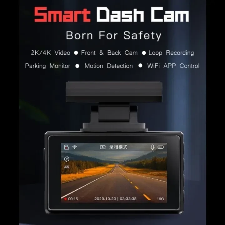 Mojo Car Cam 3 Pro 4K Car Camera HD Rear Car Dash Cam with Motion Detection 24 Hour Parking Monitor Mobile APP Video Playback